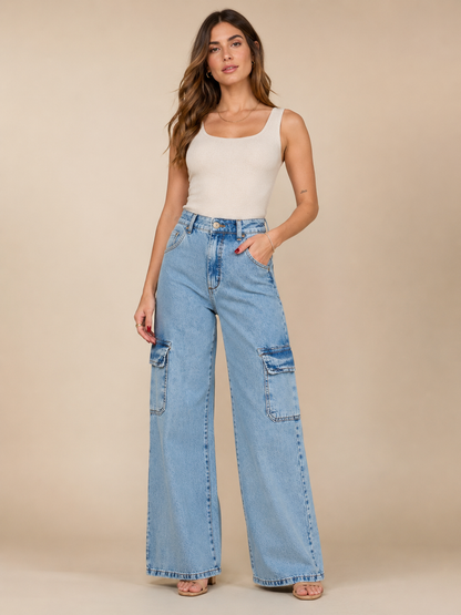 Calça Wide Leg Cargo Feminina